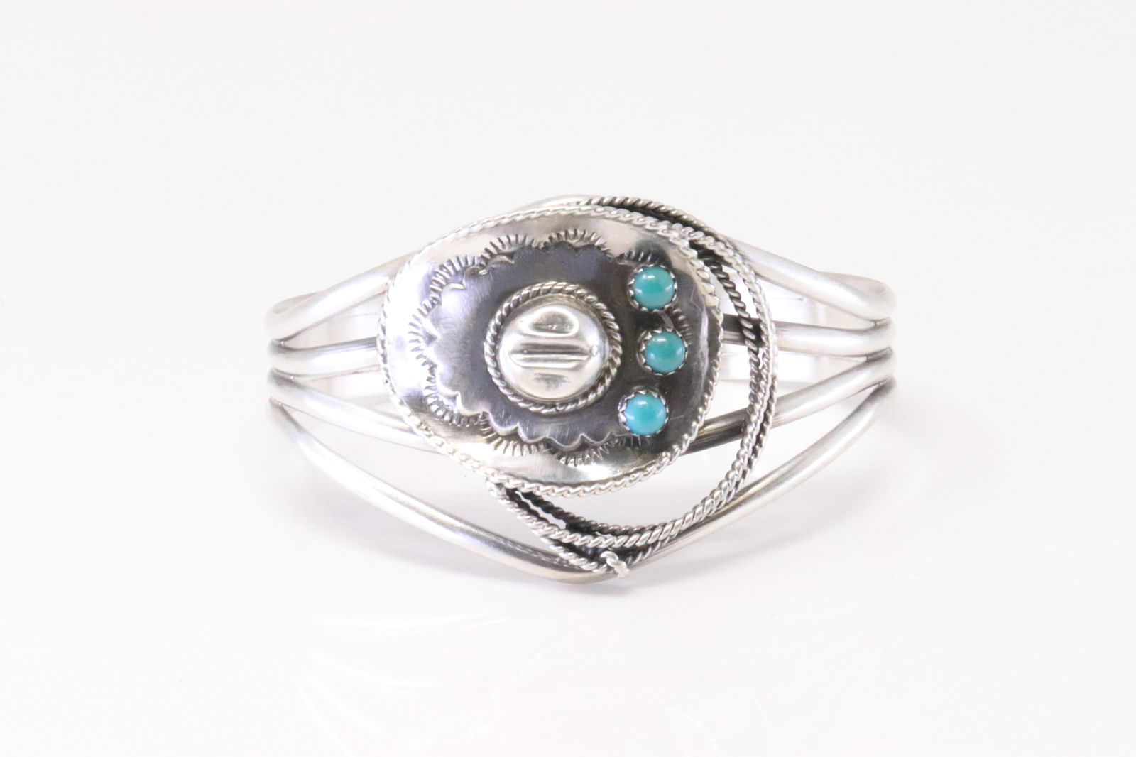 Native America Navajo Sterling Silver Turquoise Cowboy Bracelet Cuff By Bobby Platero. (1 of 4)