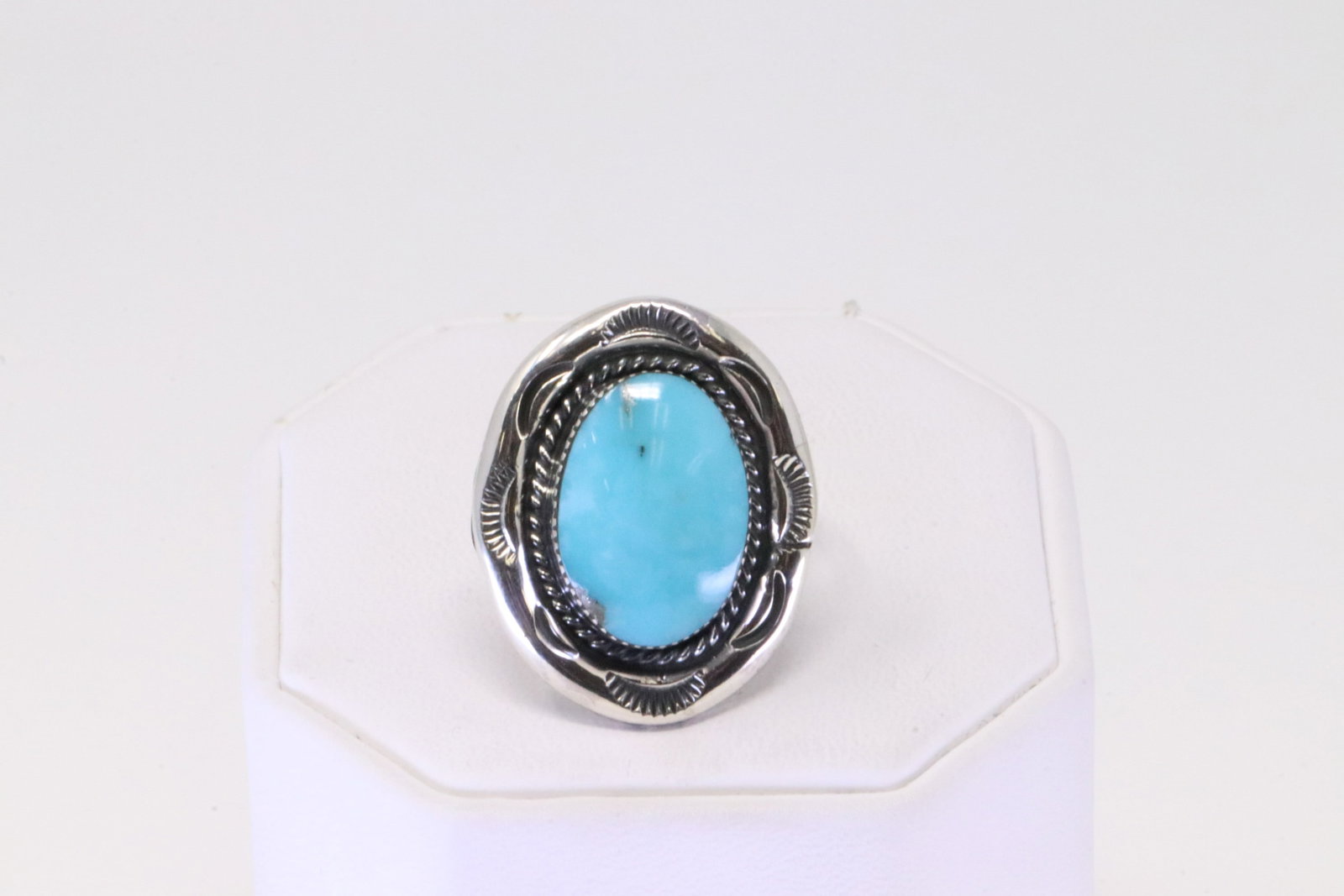 Native America Navajo Sterling Silver Turquoise Ring By Sheena Jack.: This is a Native America Navajo Sterling Silver Turquoise Ring By Sheena Jack. Ring size: 7.75.