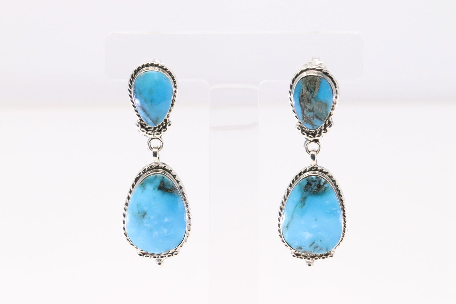 Native America Navajo Sterling Silver Turquoise Post / Dangling Earring's By Mike Smith.: This is a Native America Navajo Sterling Silver Turquoise Post / Dangling Earring's By Mike Smith.