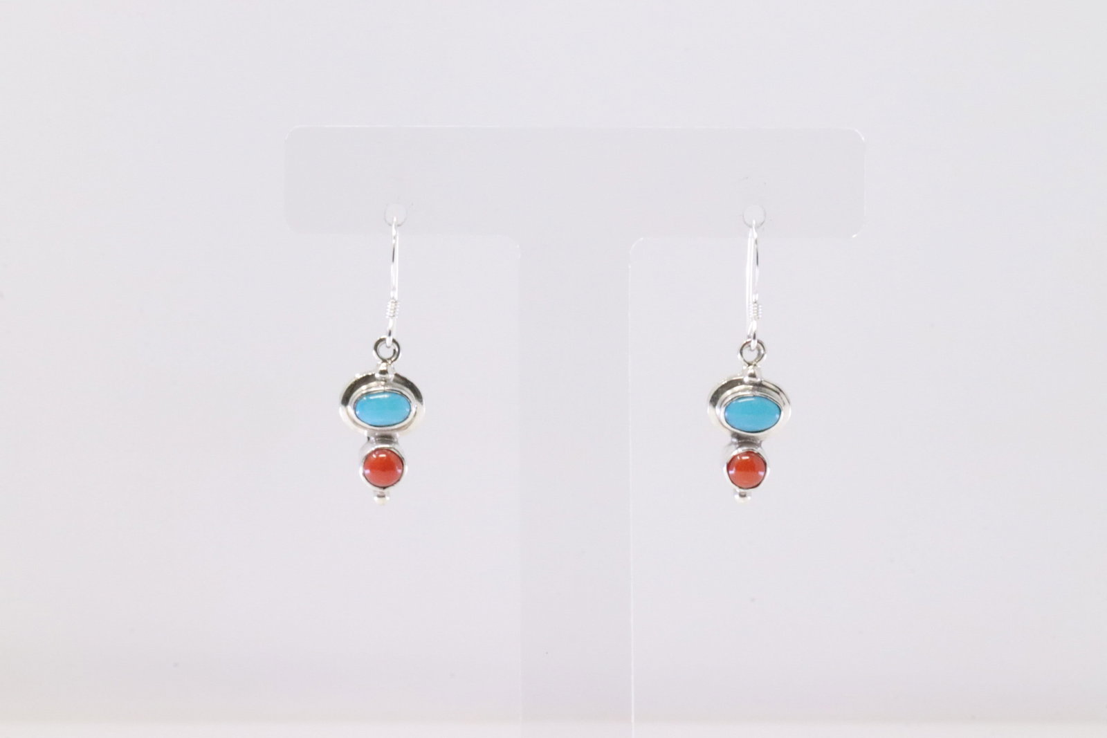 Native America Navajo Sterling Silver Coral & Turquoise Dangling Earring's By Gary Shorty.: This is a Native America Navajo Sterling Silver Coral & Turquoise Dangling Earring's By Gary Shorty.