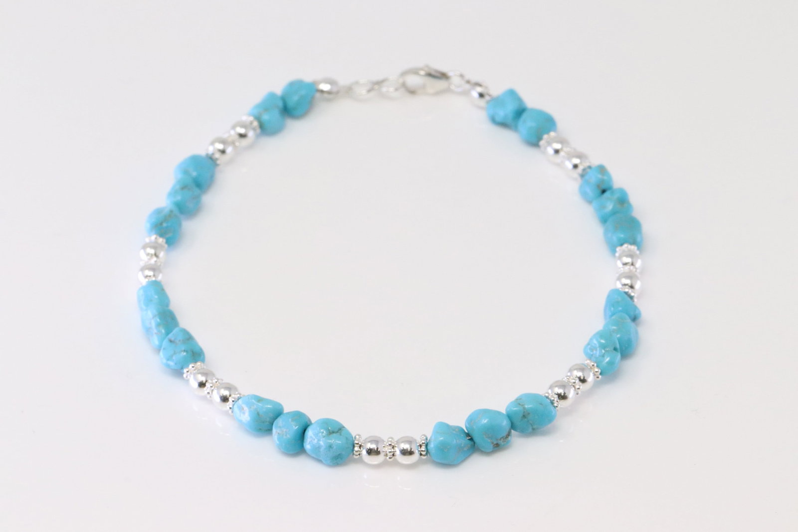 Native America Navajo Sterling Silver Turquoise / Pearl Beaded Bracelet Link. (1 of 4)