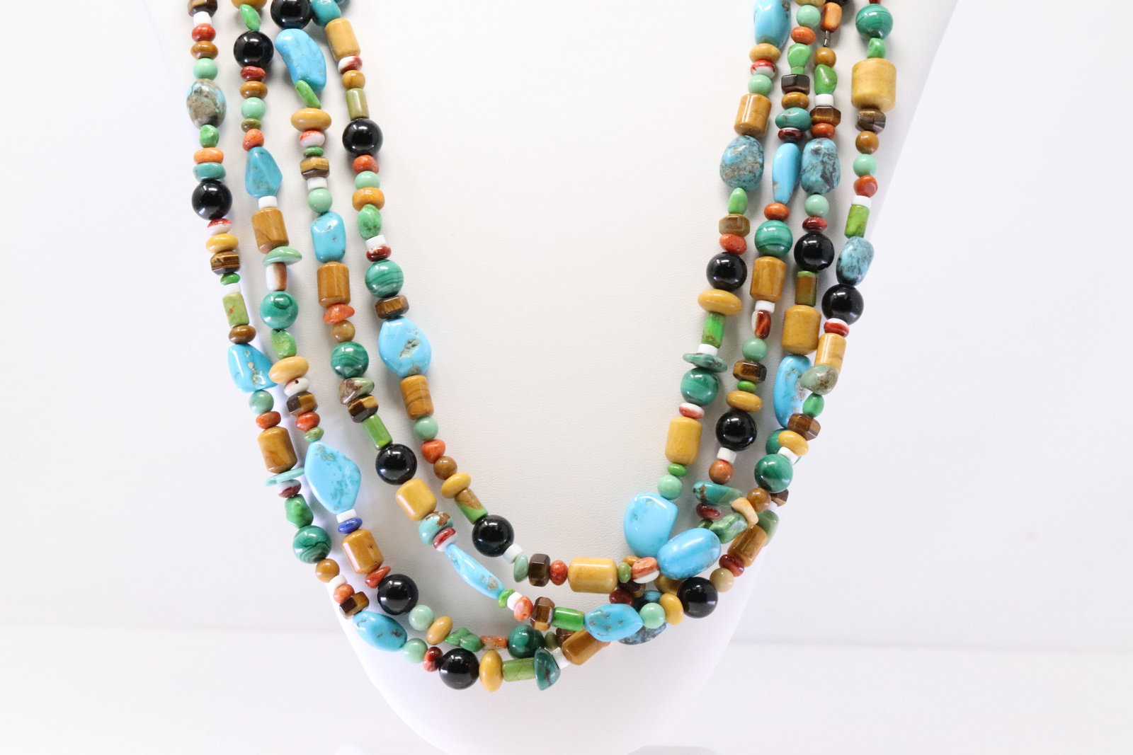 Native America Navajo Sterling Silver 4 Strand Multi-Color Stone Large Necklace. (1 of 4)