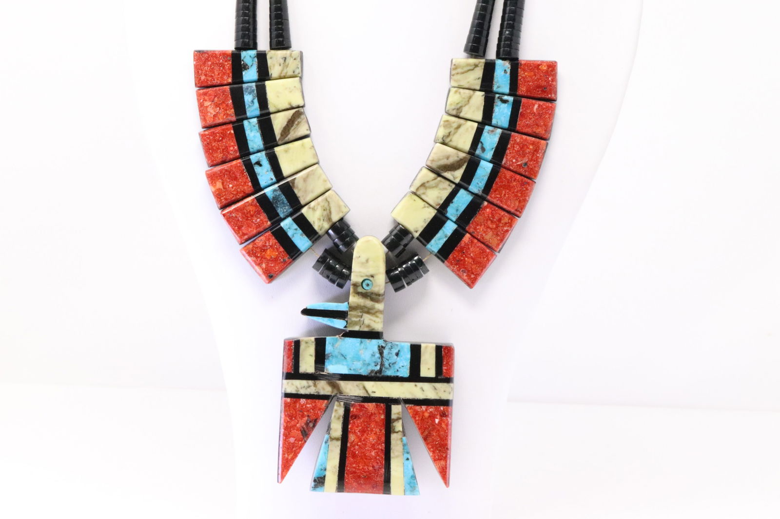 Native America Navajo Multi-Color Stone Inlay Thunderbird Necklace By Terevia Crespin. (1 of 5)