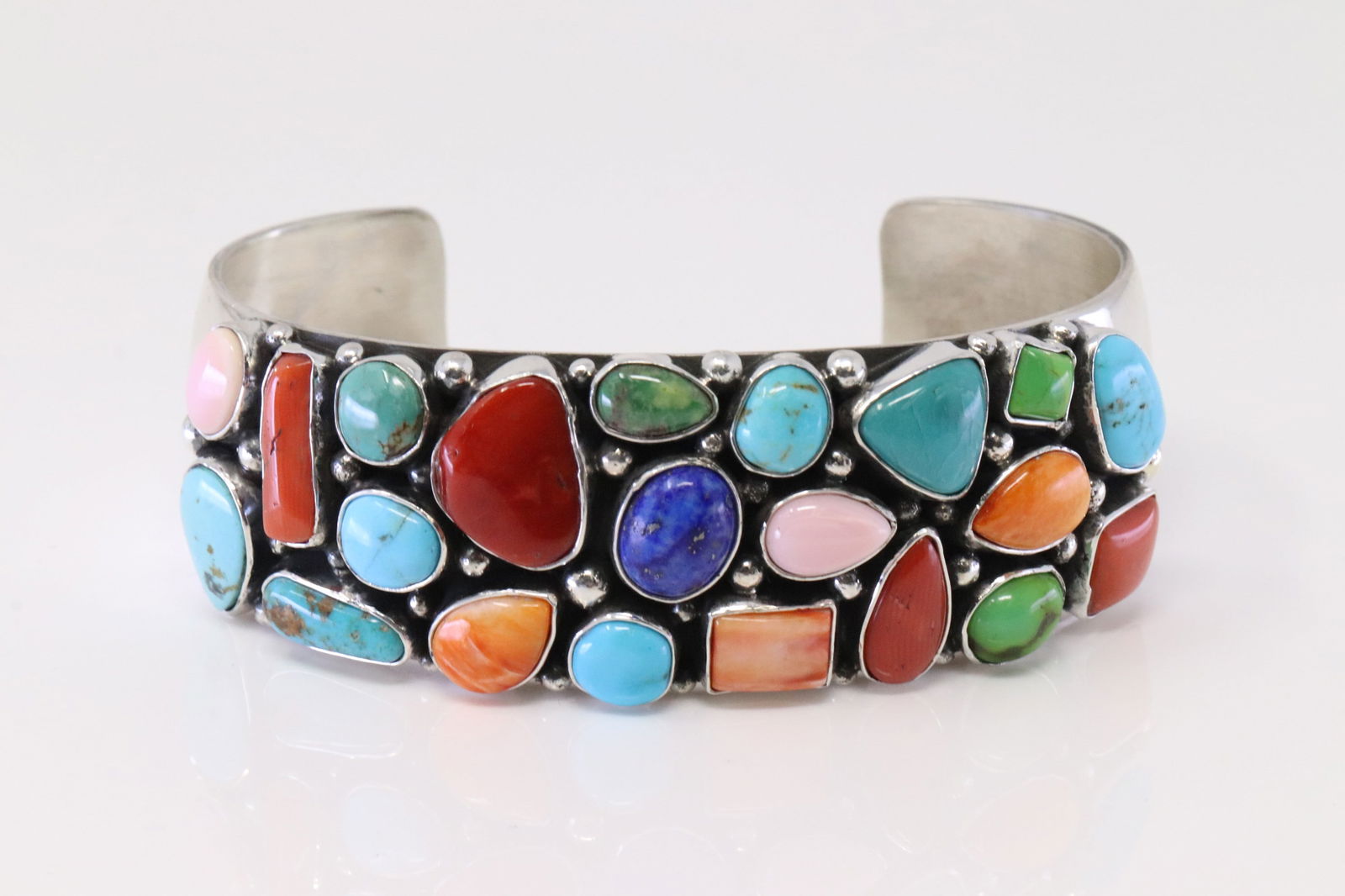 Native America Navajo Sterling Silver Multi-Color Stone Bracelet Cuff By Emer Thompson. (1 of 4)