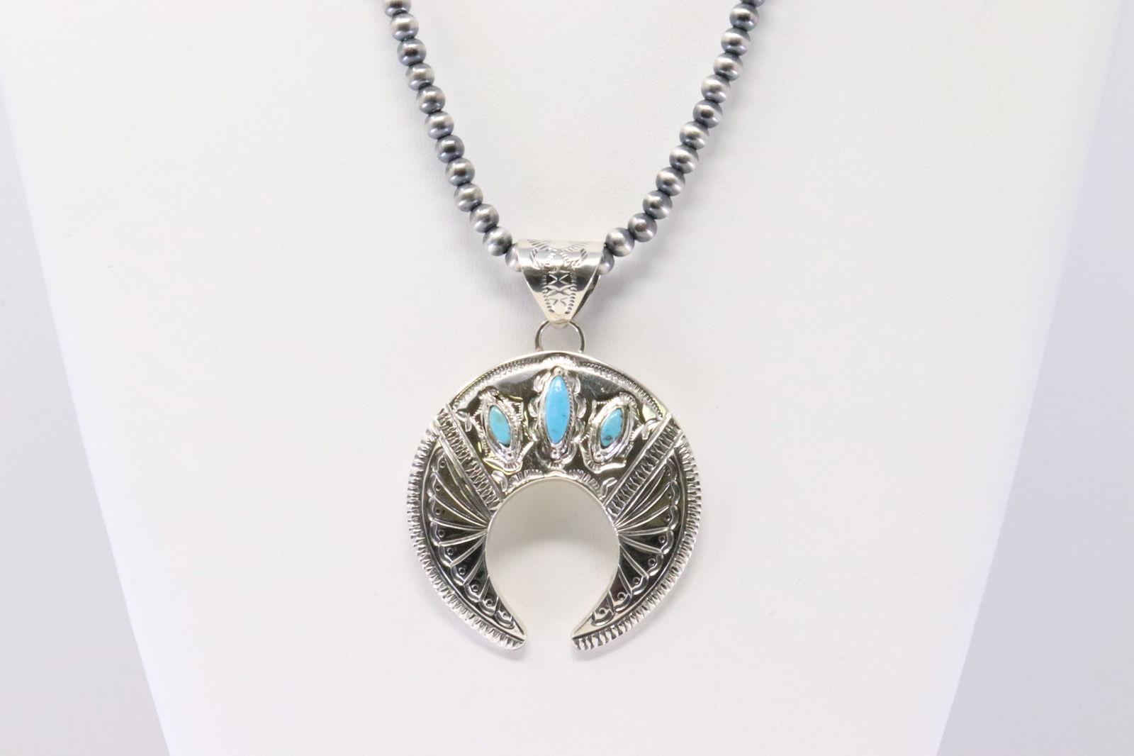 Native American Navajo Sterling Silver Turquoise Pendant & Necklace By J.Delgarito. (1 of 4)