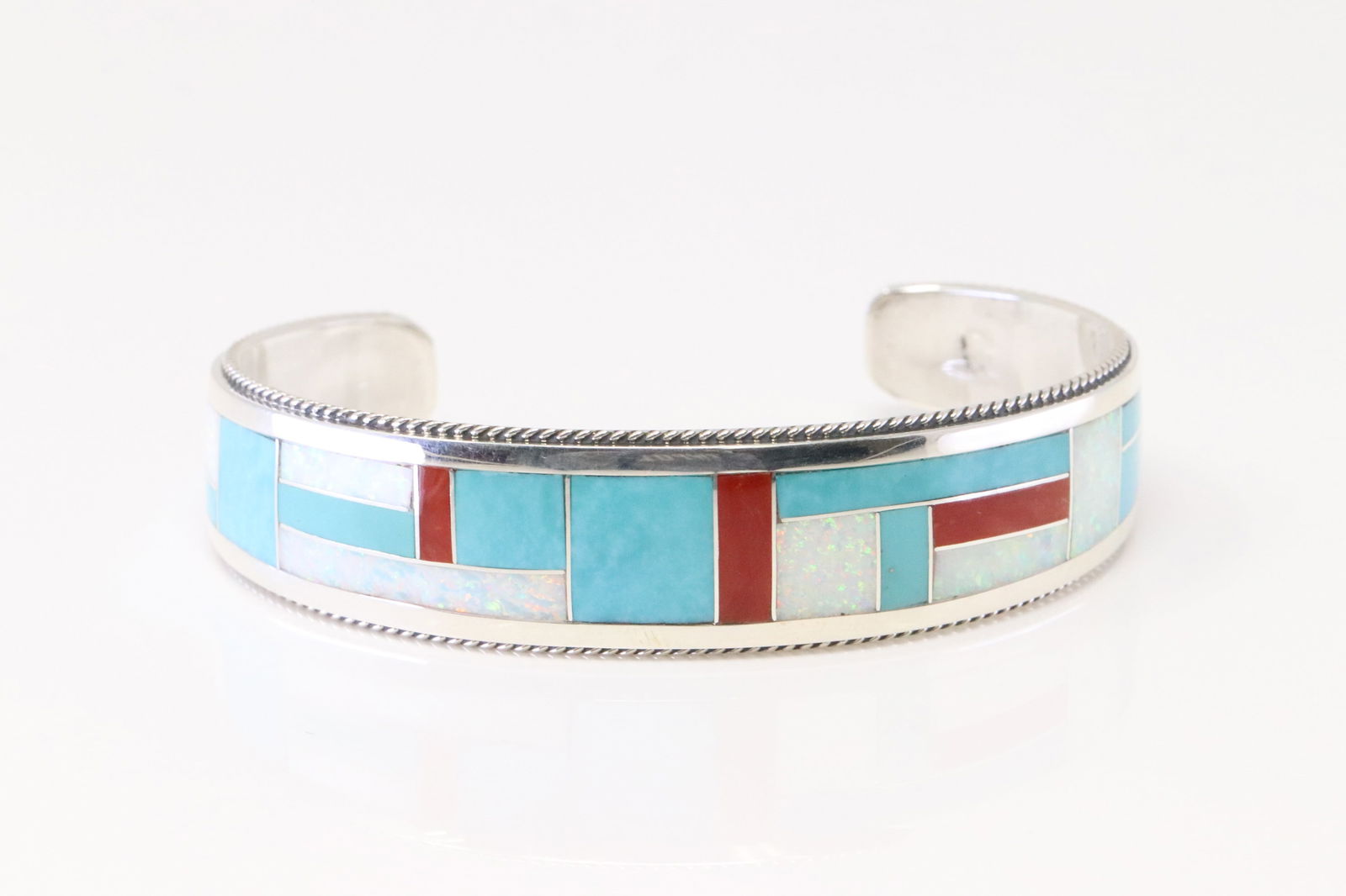 Native America Zuni Sterling Silver Multi-Stone Color Inlay Bracelet By R.G.B. (1 of 4)