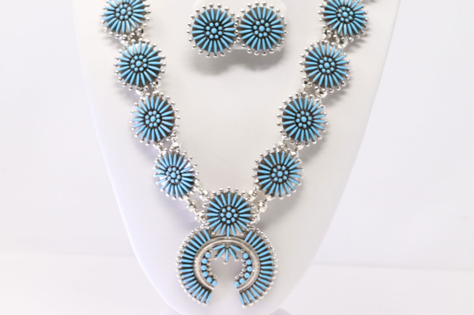Native American Zuni Sterling Silver Turquoise Necklace & Earring's Set By Sibert Bowannie. (1 of 6)