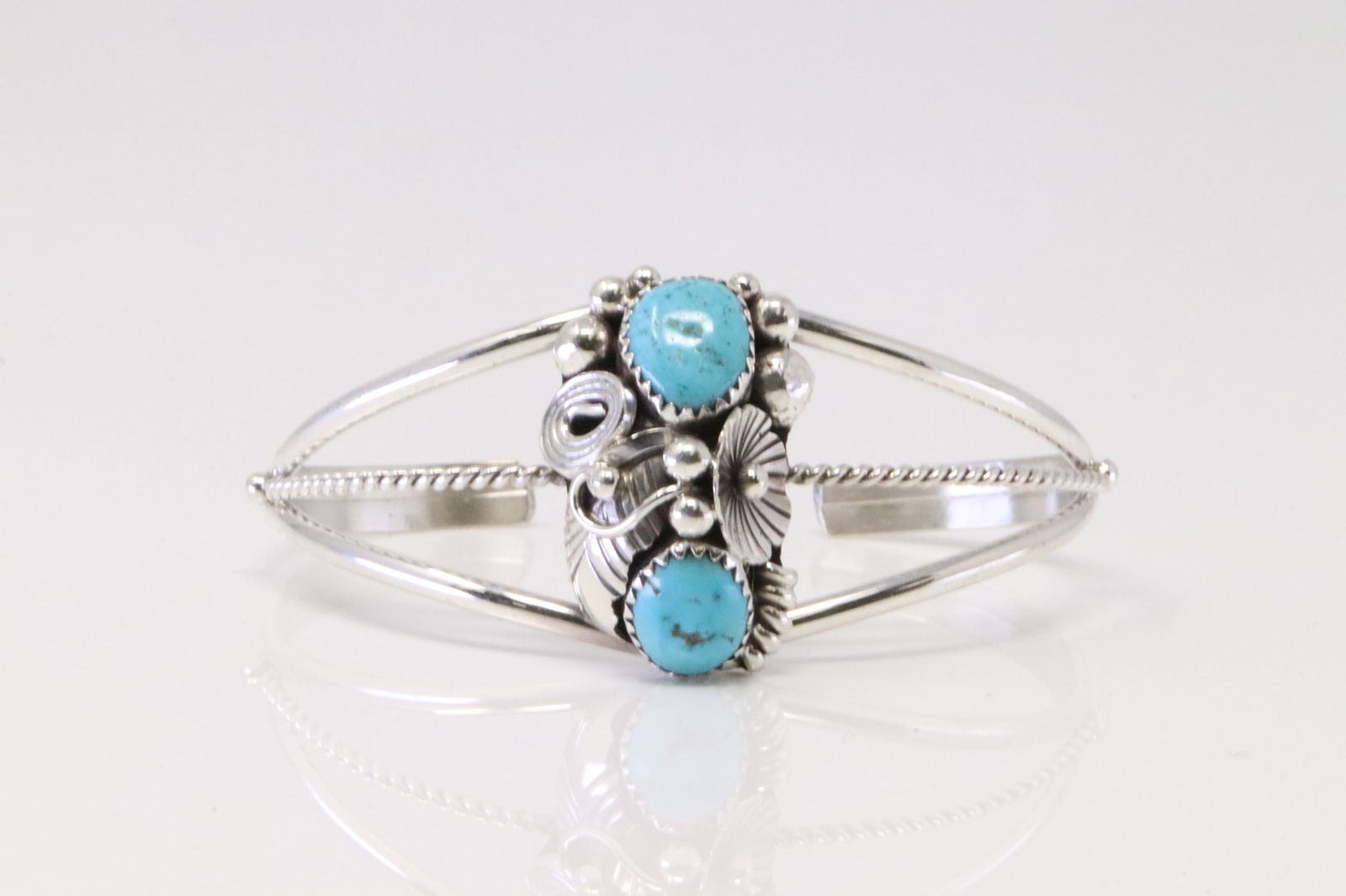 Native American Navajo Sterling Silver Turquoise Bracelet Cuff By Max Calladitto. (1 of 4)