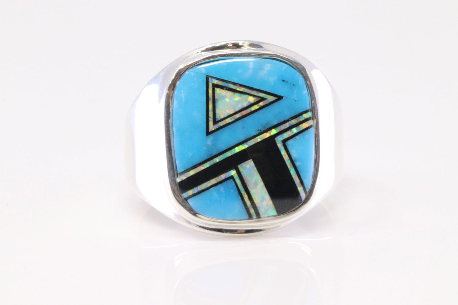 Native America Navajo Sterling Silver Multi-Color Inlay Ring By A.T. (1 of 4)