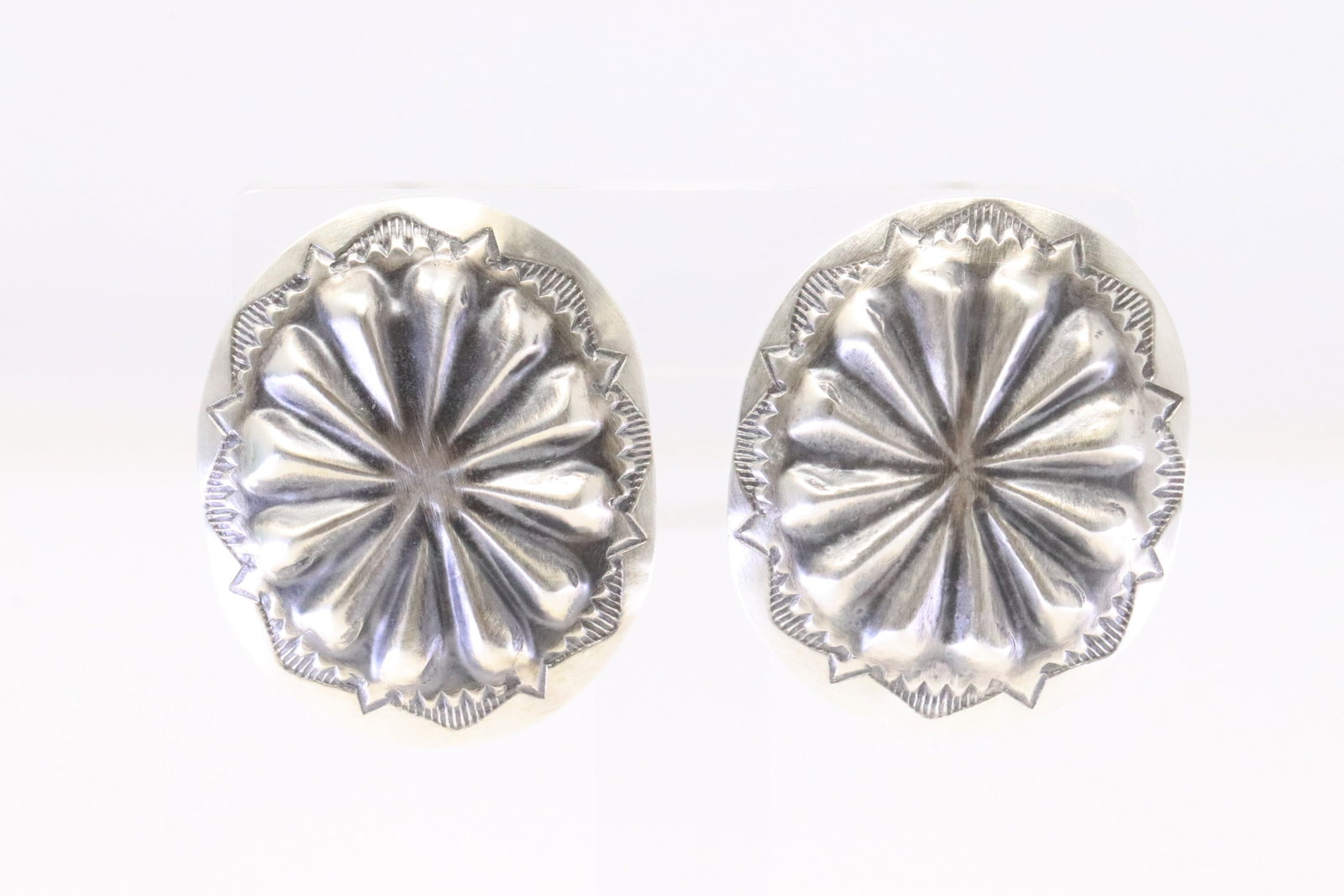 Native America Navajo Sterling Silver Stamped Post Earring's By Sylvia Lee.: This is a Native America Navajo Sterling Silver Stamped Post Earring's By Sylvia Lee.