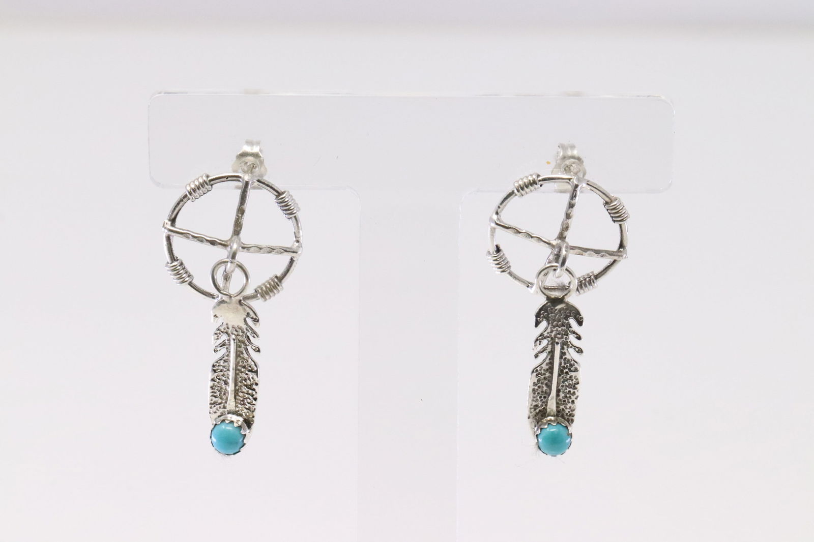 Native America Navajo Sterling Silver Turquoise Feather Post Earring's By Kenny Lonjose. (1 of 4)