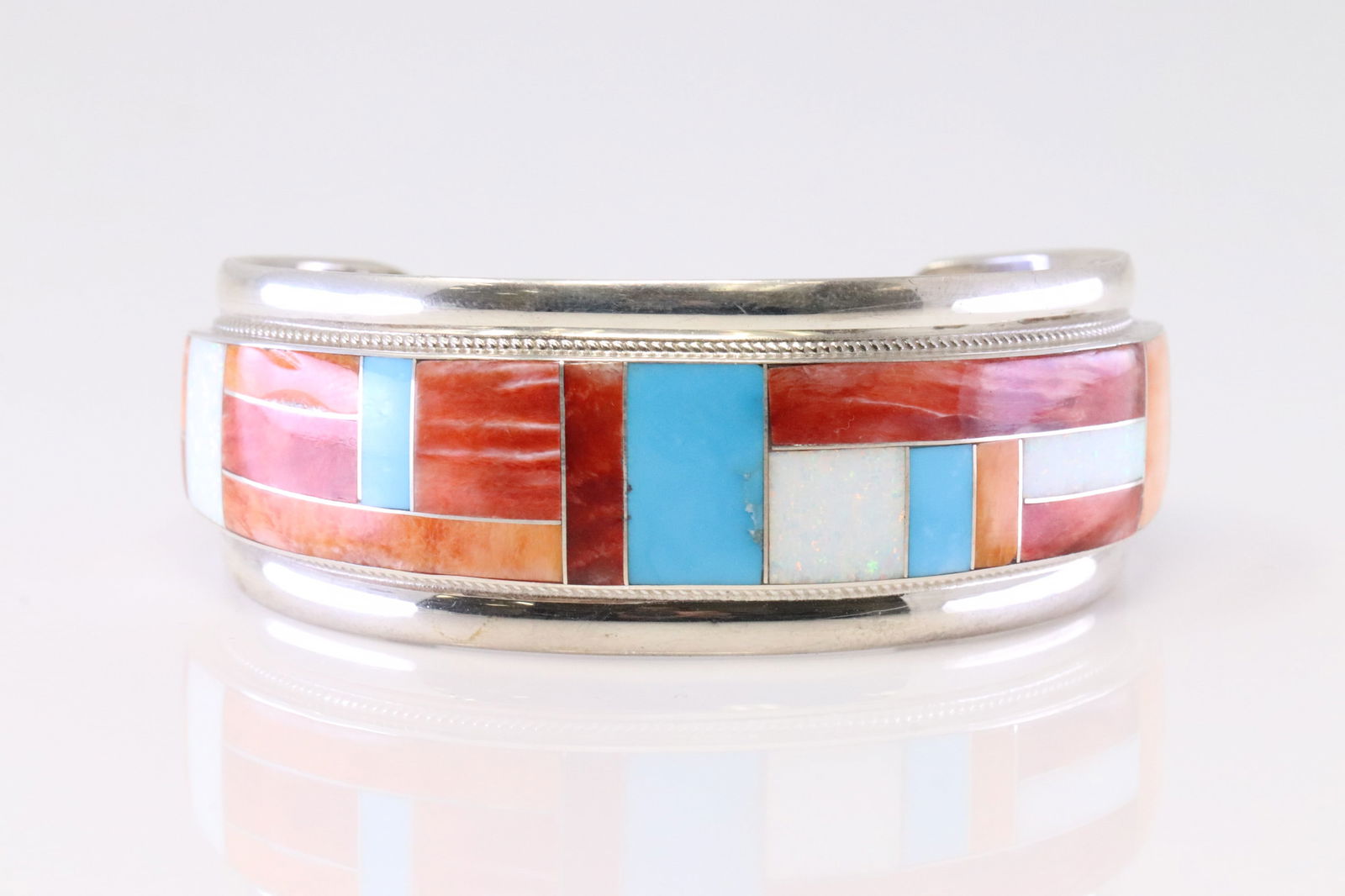 Native America Zuni Sterling Silver Multi-Color Inlay Bracelet By R.G.B. (1 of 4)