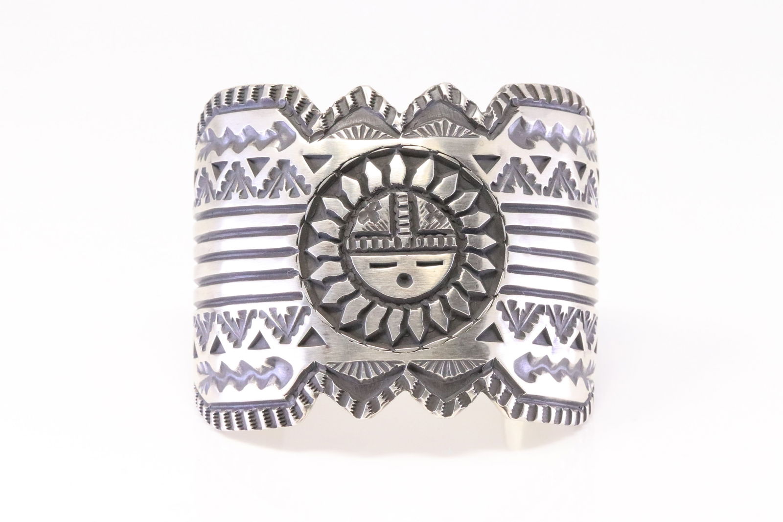 Native America Navajo Sterling Silver Sand Cast Sun Face Bracelet By Elvira Bill. (1 of 5)