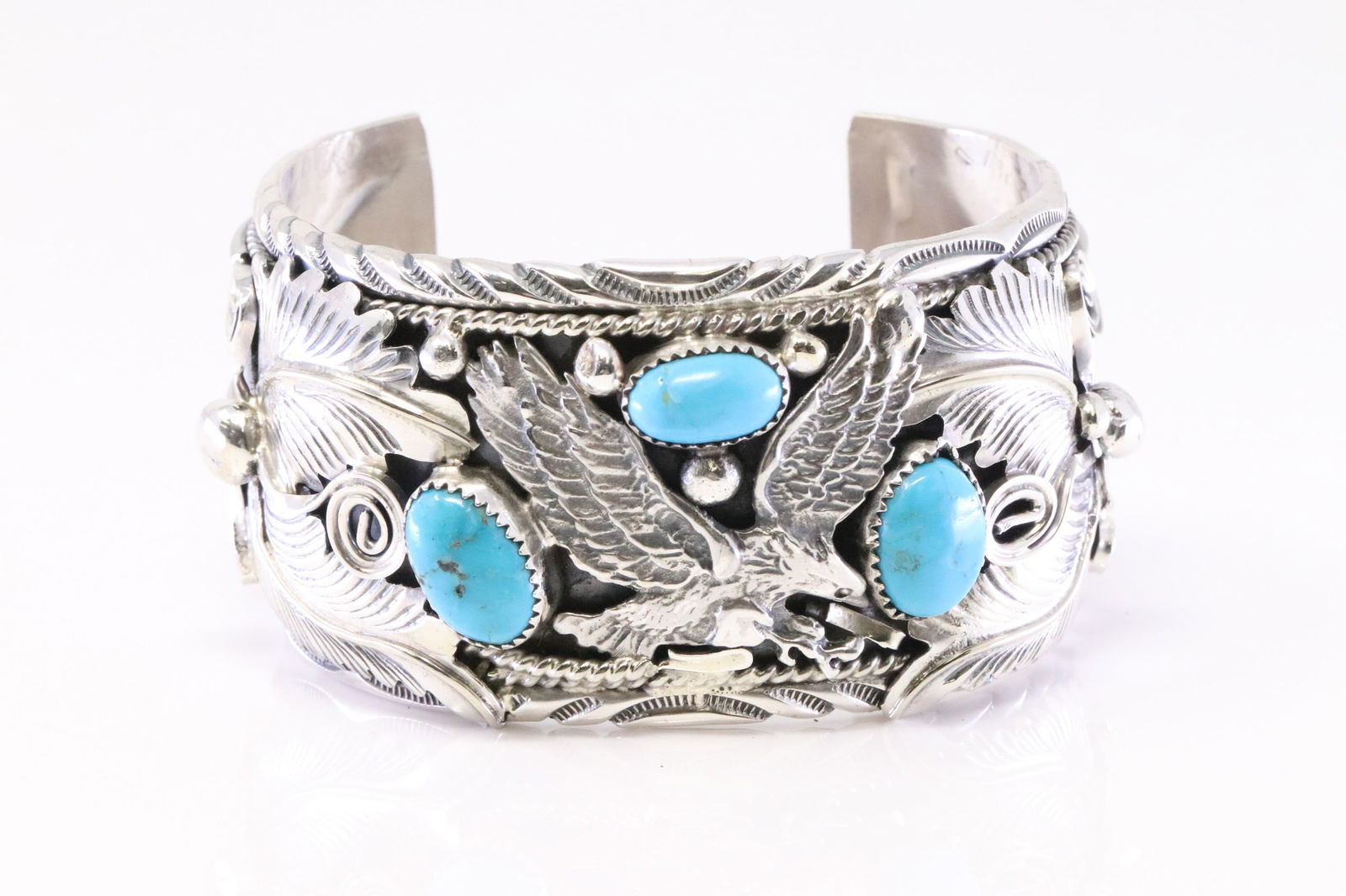 Native America Navajo Sterling Silver Turquoise Bracelet Cuff By M.Thomas Jr. (1 of 5)