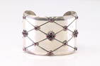 Native America Navajo Sterling Silver Purple Spiny Oyster Bracelet By Russell Sam.