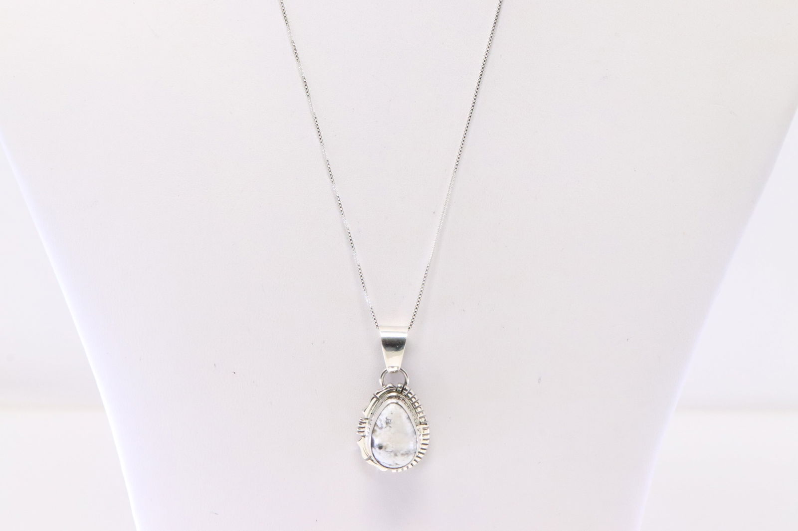 Native America Navajo Sterling Silver White Buffalo Pendant with A 925 Necklace By N.J. (1 of 4)