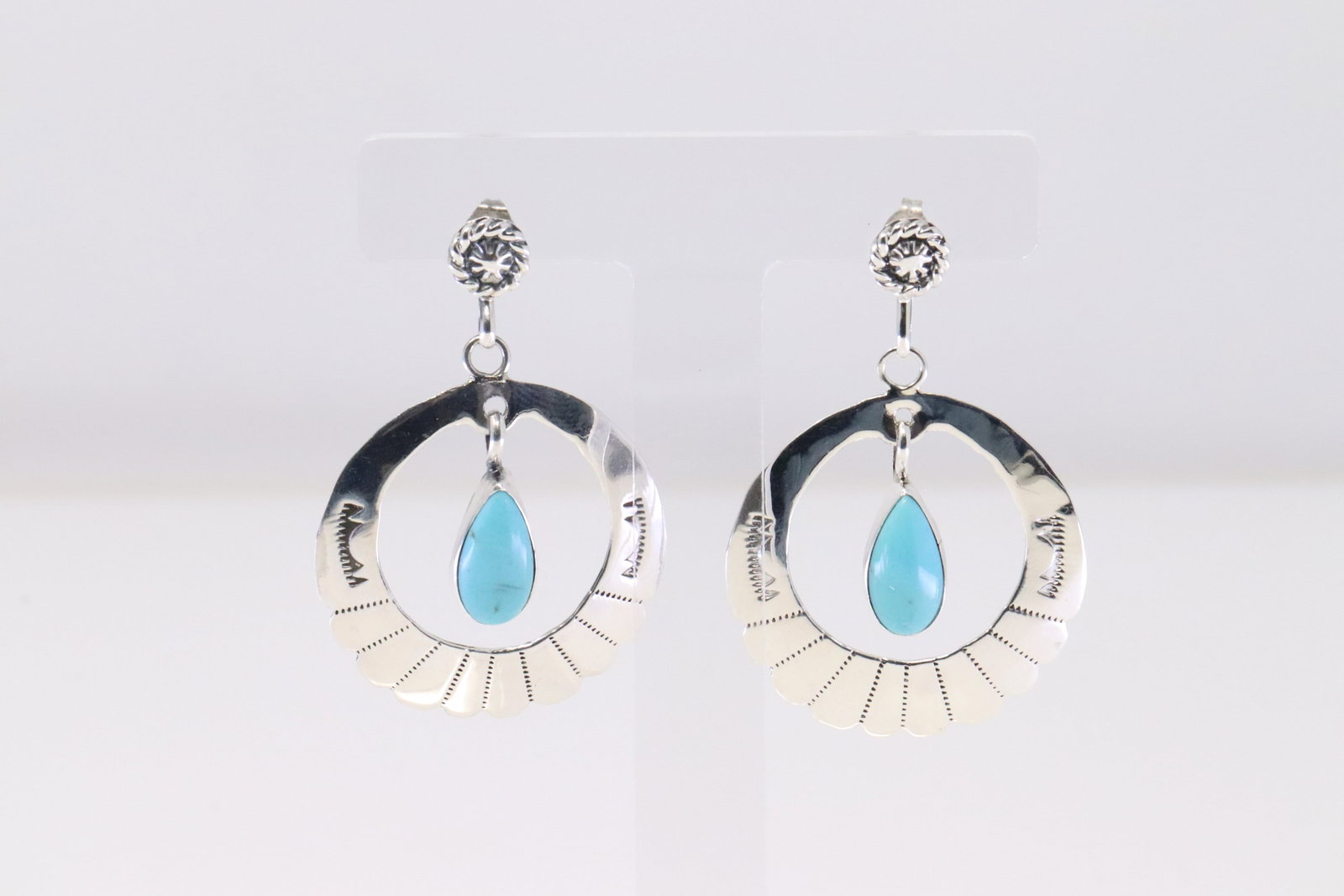 Native American Navajo Sterling Silver Turquoise Post / Dangling Earring's By Sheena Jack.: This is a Native American Navajo Sterling Silver Turquoise Post / Dangling Earring's By Sheena Jack.