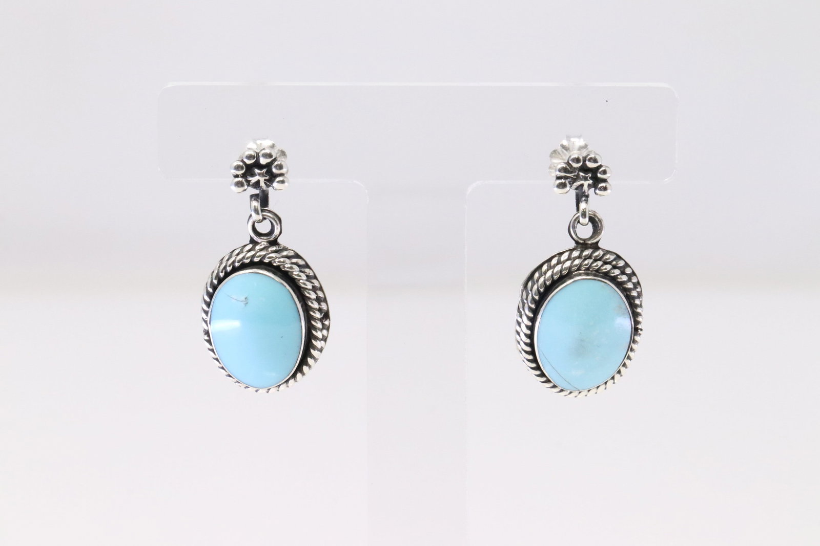 Native American Navajo Sterling Silver Turquoise Post / Dangling Earring's By Sheena Jack.: This is a Native American Navajo Sterling Silver Turquoise Post / Dangling Earring's By Sheena Jack.