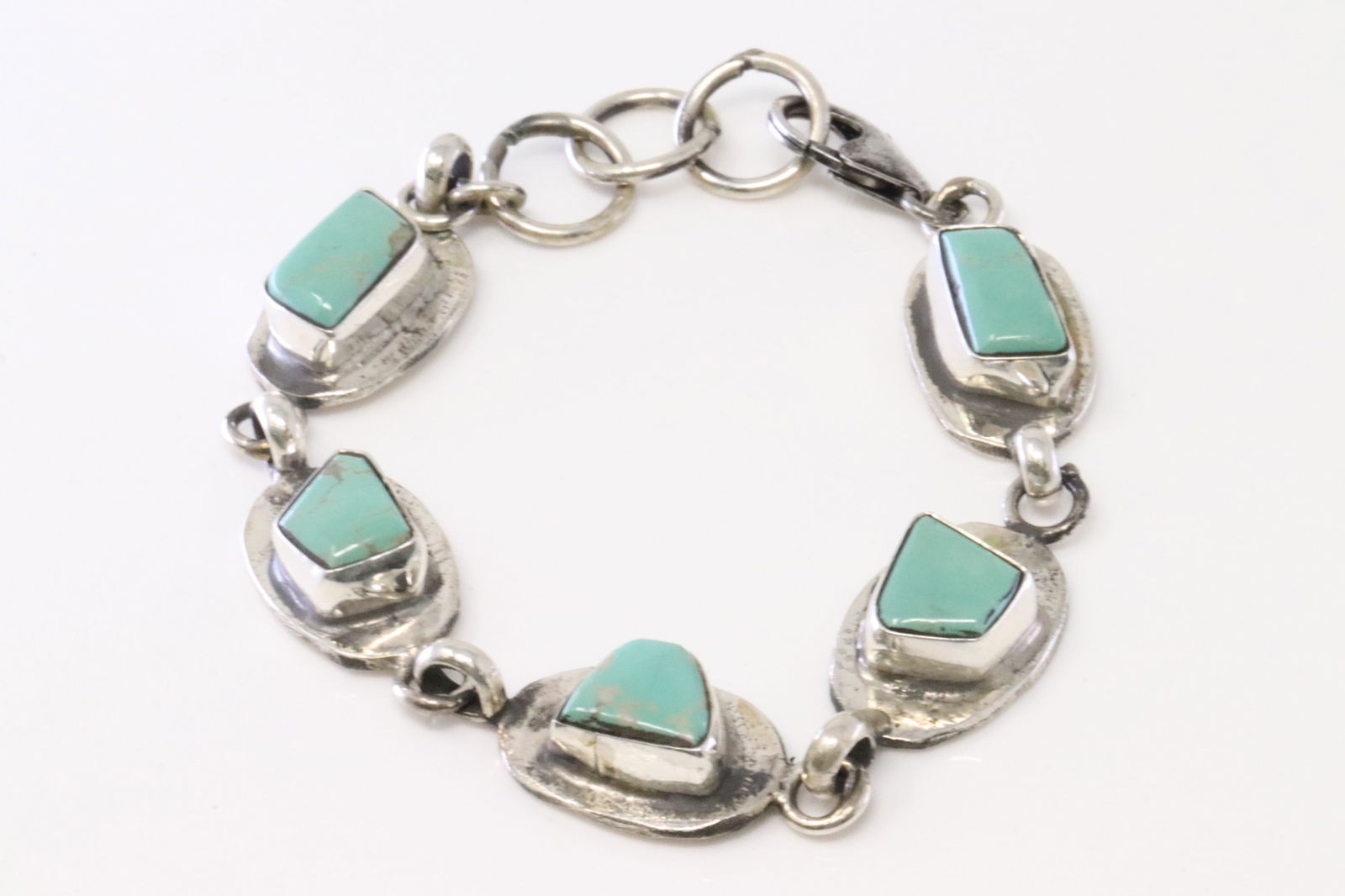 Native America Zuni Sterling Silver Kingman Turquoise Bracelet Link By Jude Candelaria. (1 of 4)