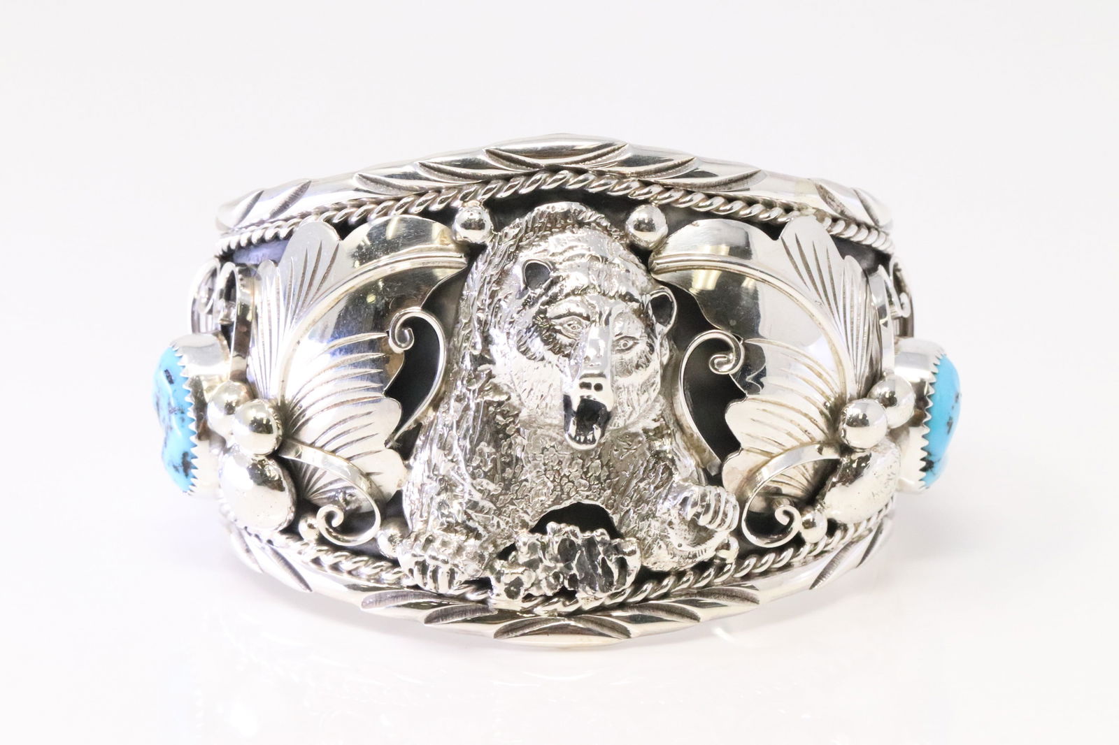 Native America Navajo Sterling Silver Turquoise Bracelet Bear Cuff By Thomas Yazzie. (1 of 4)
