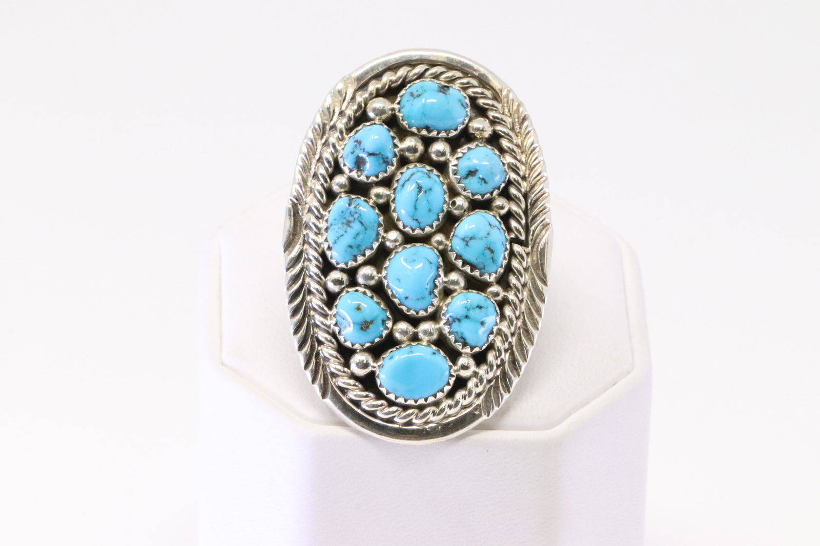 Native America Navajo Sterling Silver Turquoise Ring By M.H. (1 of 4)