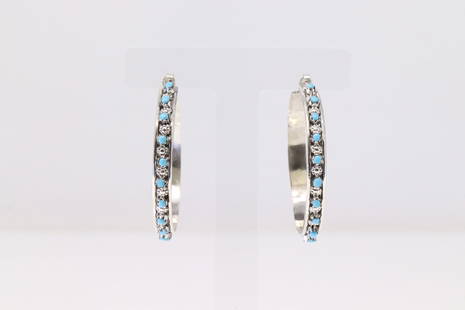 Native America Navajo Sterling Silver Turquoise Hoop Earring's.: This is a Native America Navajo Sterling Silver Turquoise Hoop Earring's.