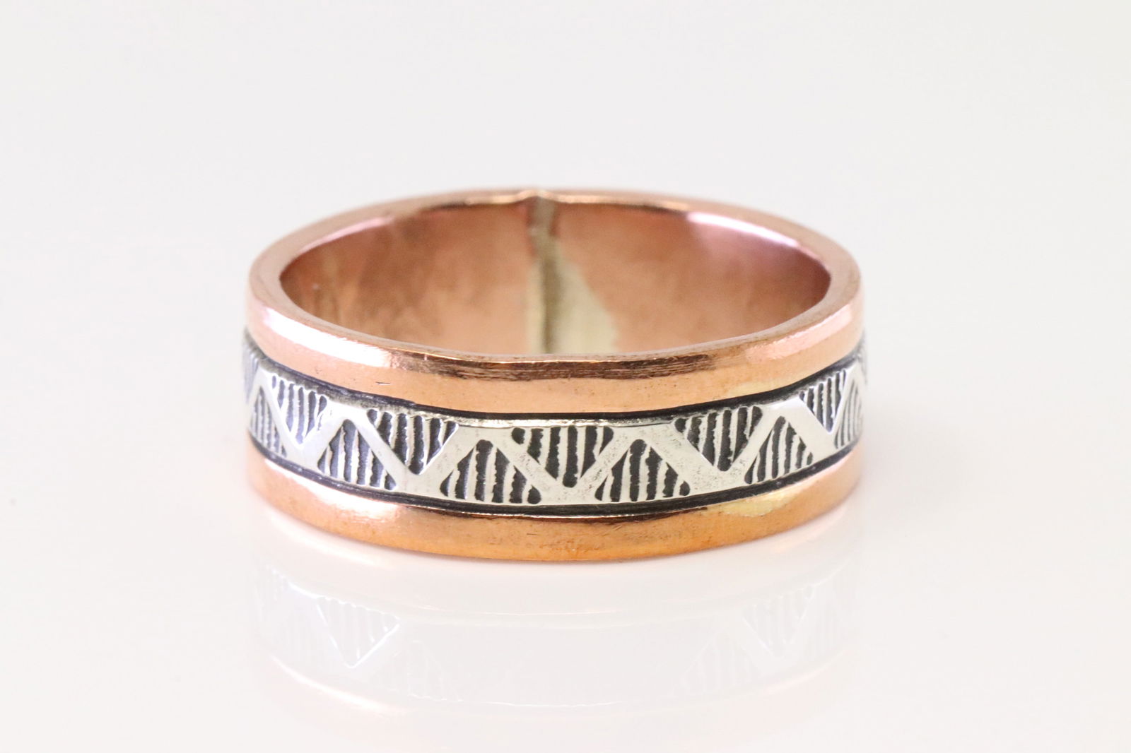 Native America Navajo Sterling Silver Copper Ring By Wylie. (1 of 4)