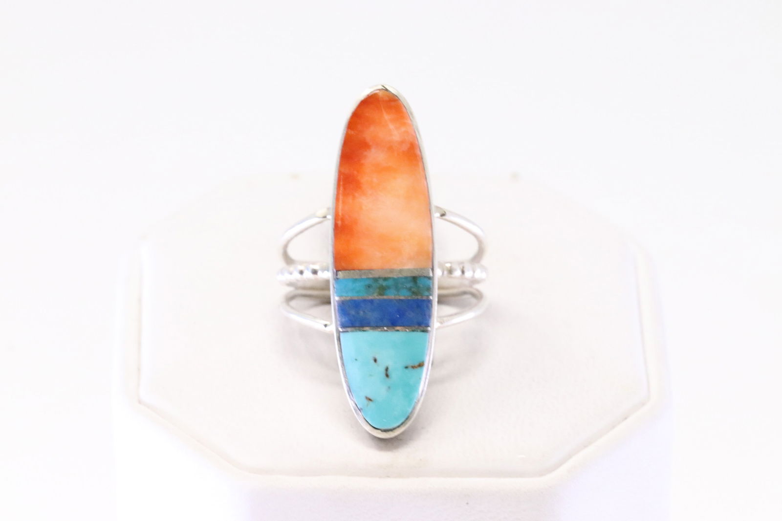 Native America Navajo Sterling Silver Multi-Color Inlay Ring By H.Smith.: This is a Native America Navajo Sterling Silver Multi-Color Inlay Ring By H.Smith. Ring size: 8.50.