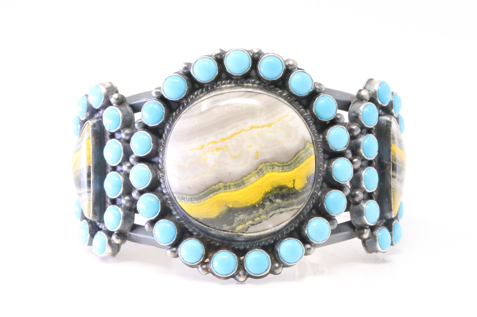 Native America Navajo Sterling Silver Bumblebee & Turquoise Bracelet Cuff By Anthony Skeets. (1 of 4)