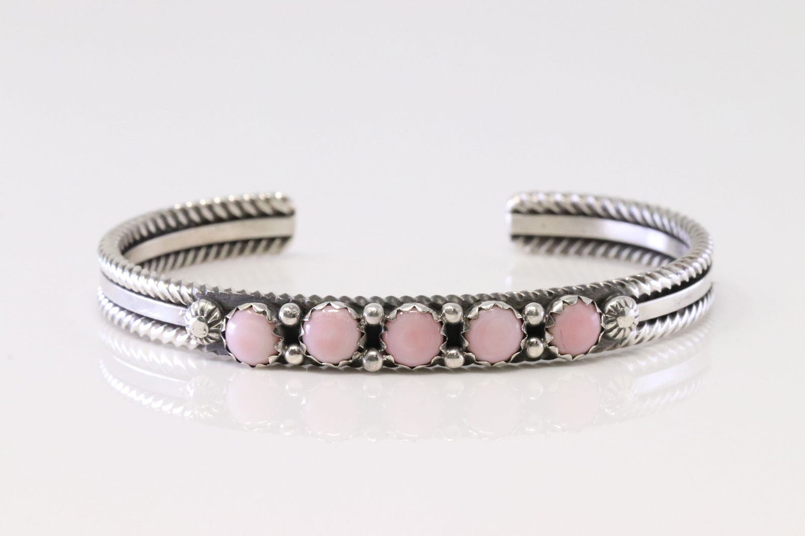 Native America Navajo Sterling Silver Pink Concho Bracelet Cuff By R.King. (1 of 4)