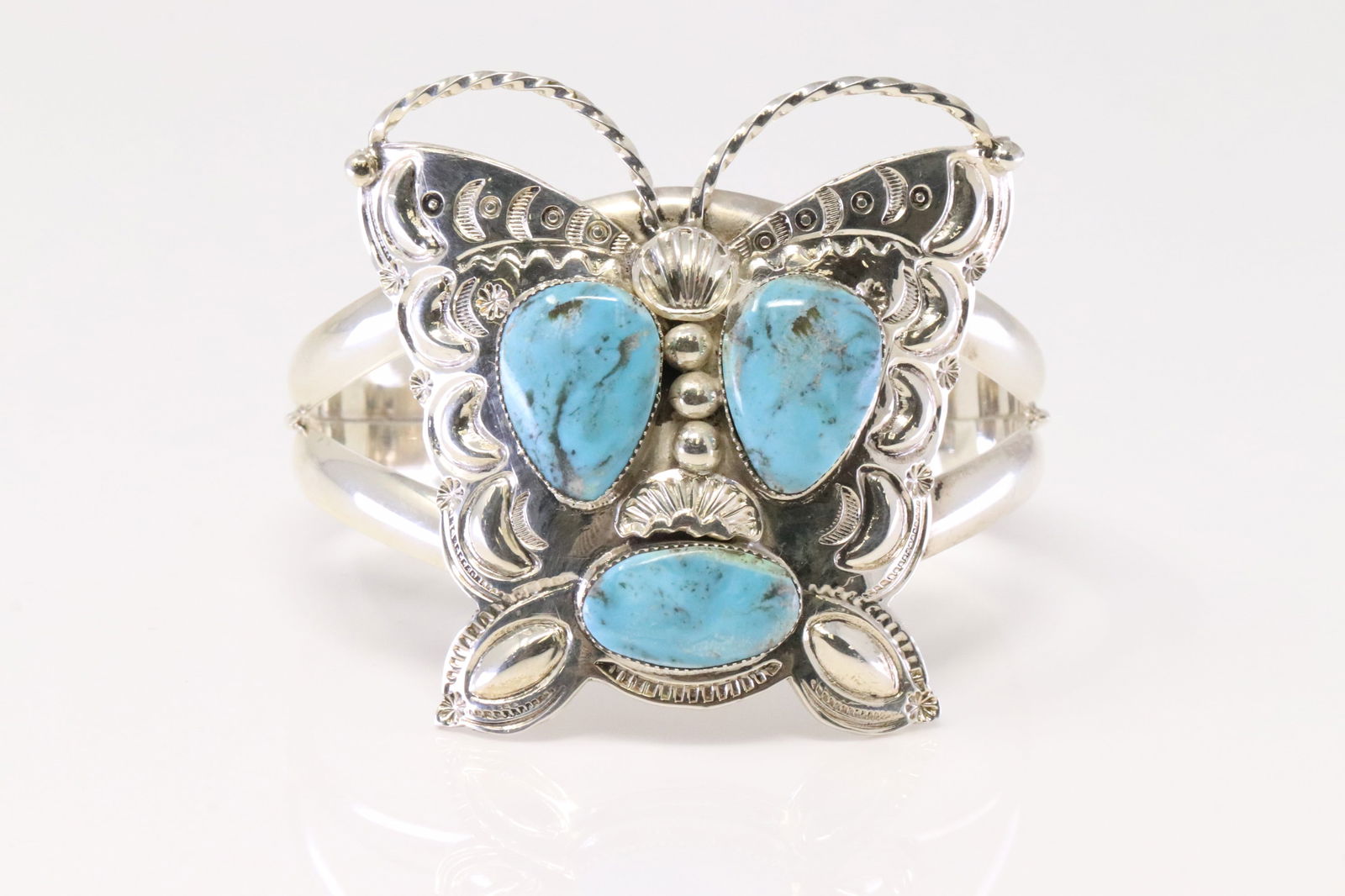Native America Navajo Sterling Silver Turquoise Butterfly Bracelet By Emerson Delgarito. (1 of 4)