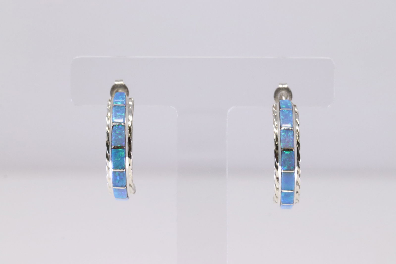 Native America Zuni Sterling Silver Blue Opal Hoop Earring's By Malcolm Chavez. (1 of 4)