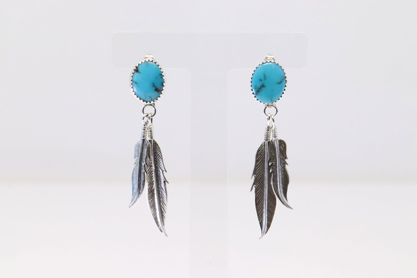 Native America Navajo Sterling Silver Turquoise Feather Post Earring's By Letricia Largo. (1 of 4)