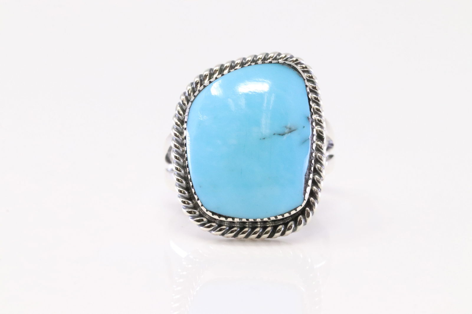 Native America Navajo Sterling Silver Turquoise Ring By Franklin Johnson. (1 of 4)