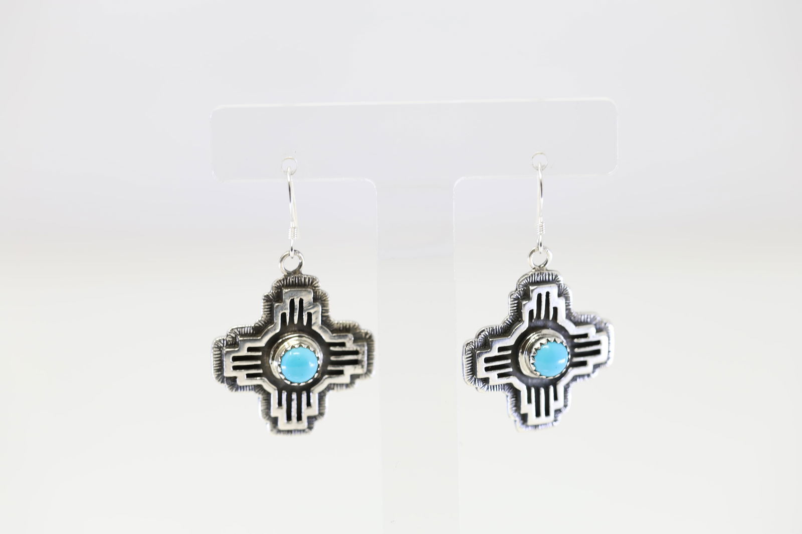 Native America Navajo Sterling Silver Turquoise Cross Dangling Earring's By Angeline Platero. (1 of 4)