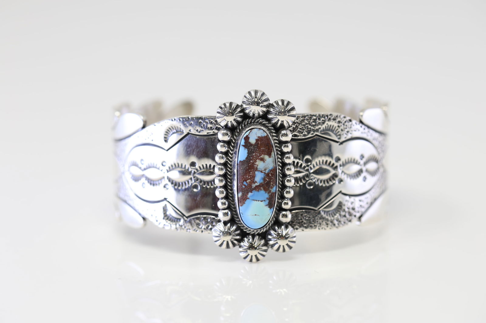 Native America Navajo Sterling Silver Golden Hills Turquoise Bracelet Cuff By D.Benally. (1 of 4)