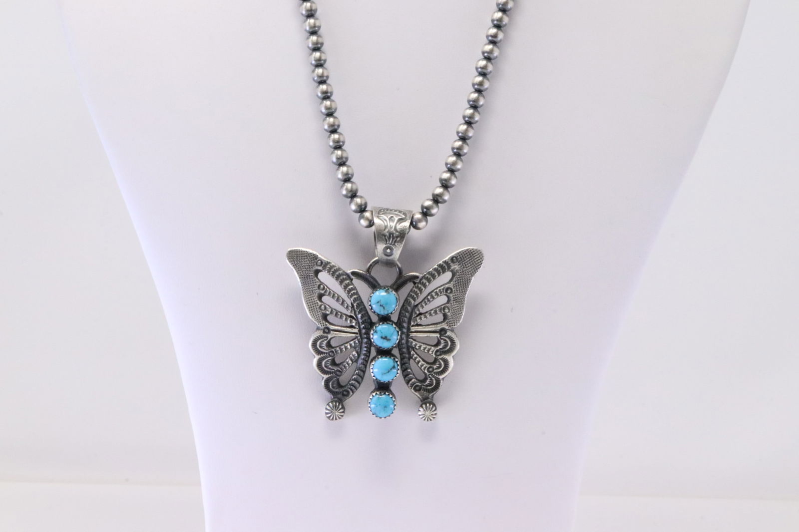 Native America Navajo Sterling Silver Turquoise Butterfly Pendant By EL Billah. With Pearl Beaded (1 of 4)