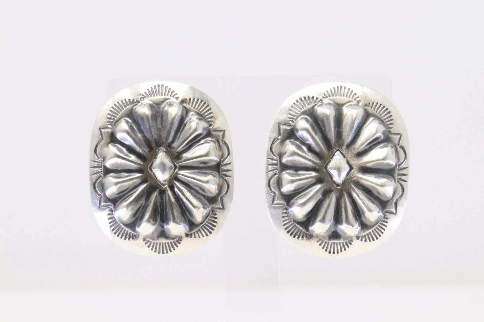 Native America Navajo Sterling Silver Stamped Post Earring's By Sylvia Lee.: This is a Native America Navajo Sterling Silver Stamped Post Earring's By Sylvia Lee.