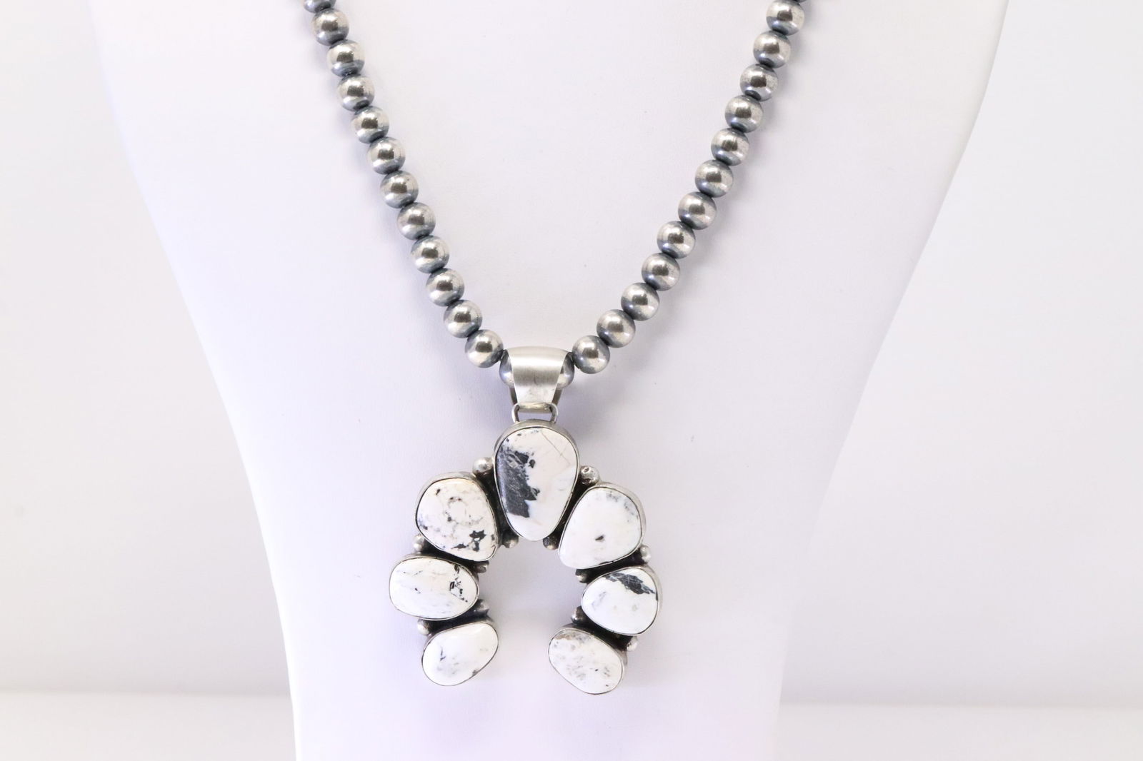 Native America Navajo Sterling Silver White Buffalo Pendant By Robert Shakey. With Pearl Beaded (1 of 4)