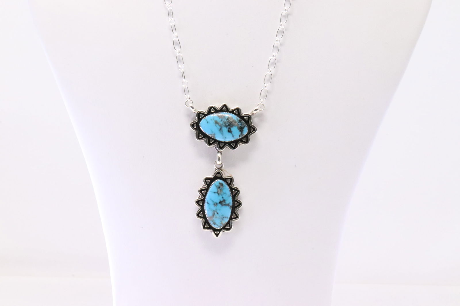Native American Navajo Sterling Silver Turquoise Necklace By Marie Jones. (1 of 4)