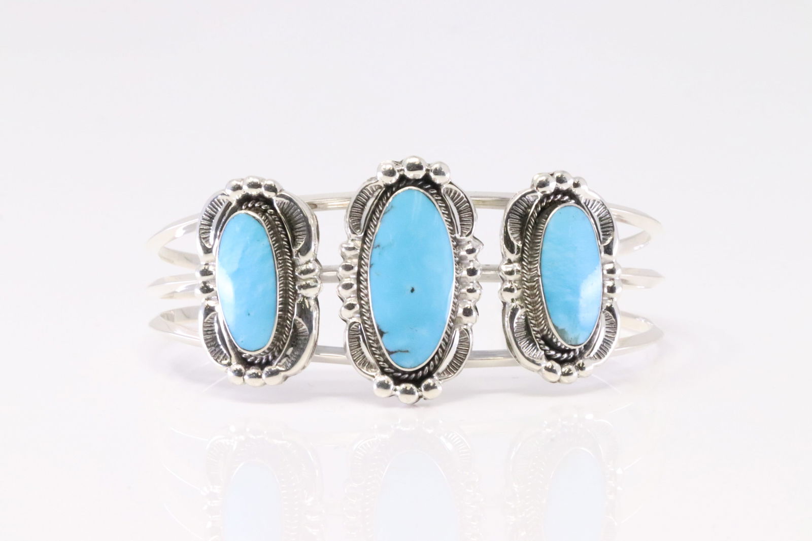 Native America Navajo Sterling Silver Turquoise Bracelet 3 Stone Cuff By Irvin Tsosie. (1 of 4)