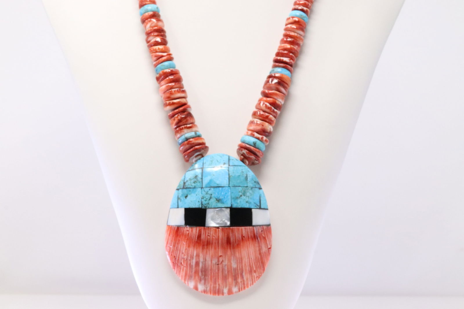 Native America Navajo Sterling Silver Multi-Color Stone Santa Domingo Necklace By Lupe Lovato. (1 of 5)