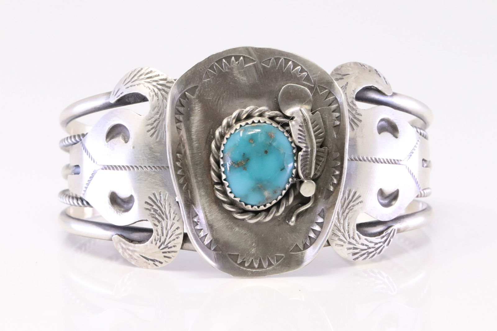 Native America Navajo Sterling Silver Kingman Turquoise Cowboy Hat Bracelet By Tim Yazzie. (1 of 4)