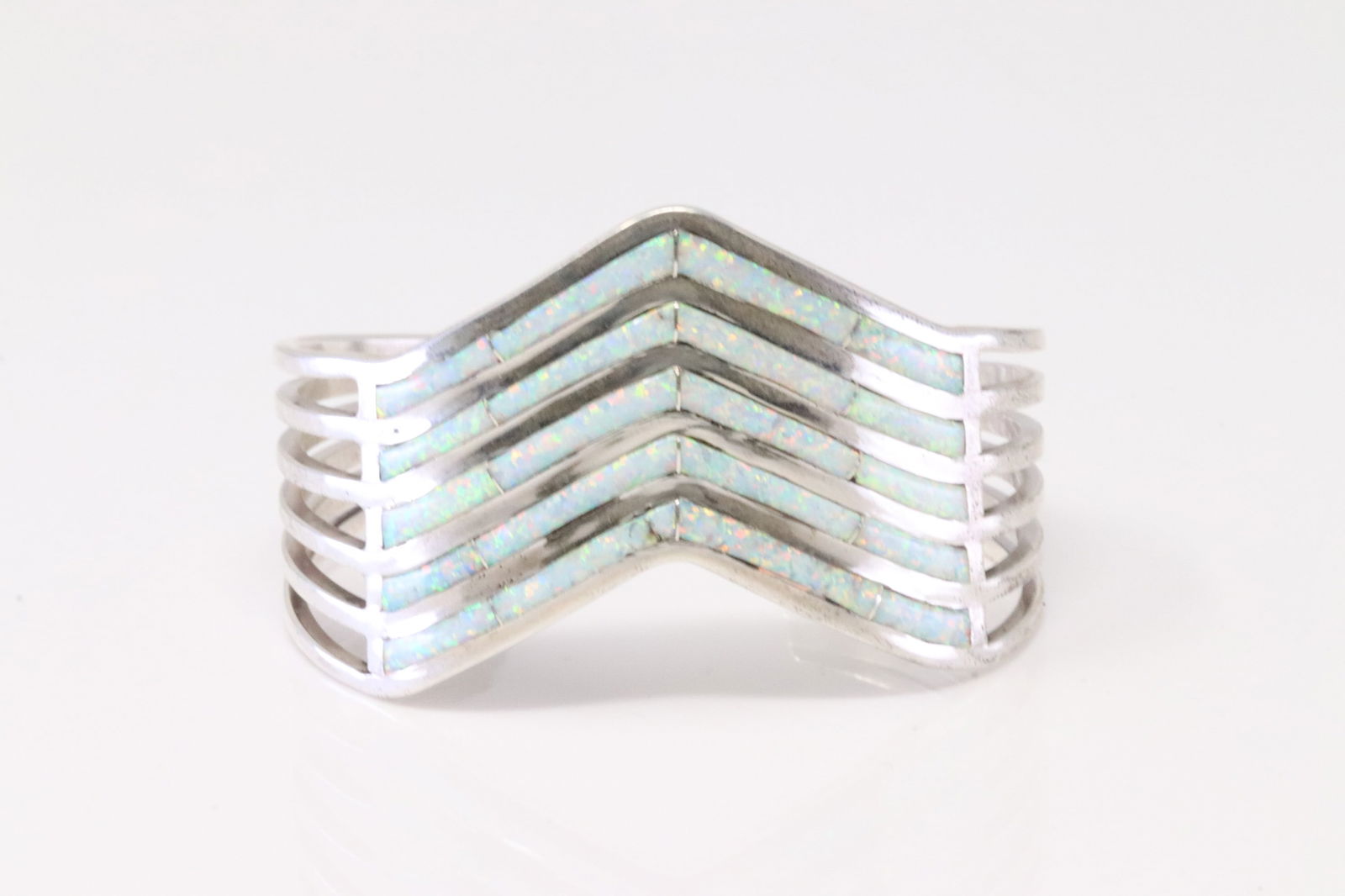Native American Navajo Sterling Silver Opal Inlay Bracelet By A.E. (1 of 4)