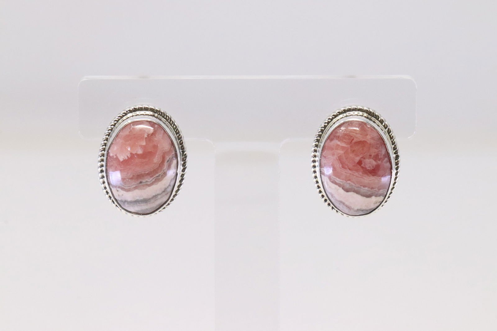 Native America Navajo Sterling Silver Pink Stone Post Earring's By S.H. (1 of 4)