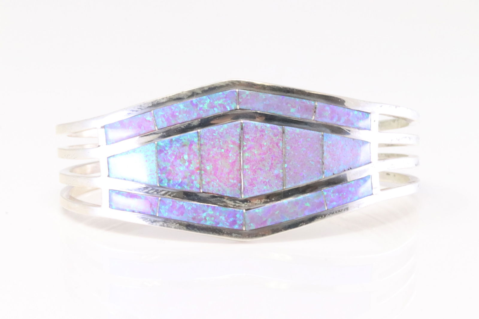 Native America Navajo Sterling Silver Pink Opal Inlay Bracelet By A.E. (1 of 4)