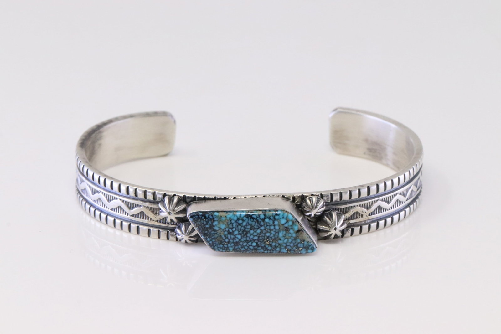 Native America Navajo Sterling Silver Spiderweb Turquoise Bracelet By Francis. (1 of 4)