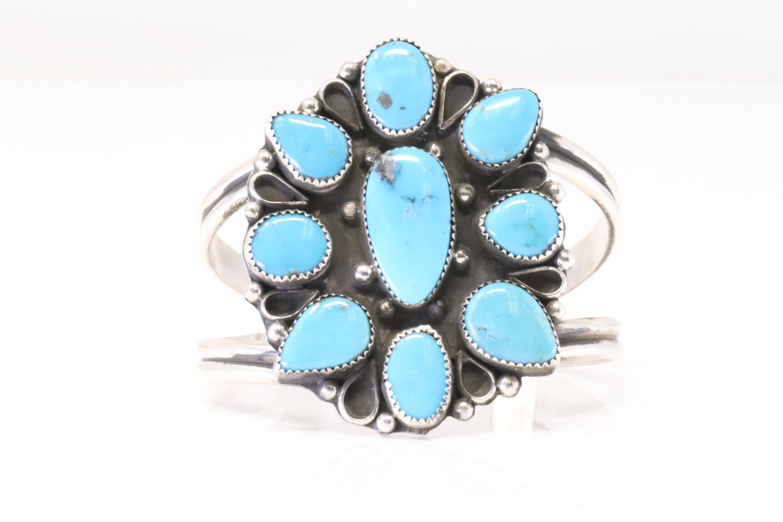 Native America Navajo Sterling Silver Turquoise Bracelet Cuff By R.S. (1 of 4)