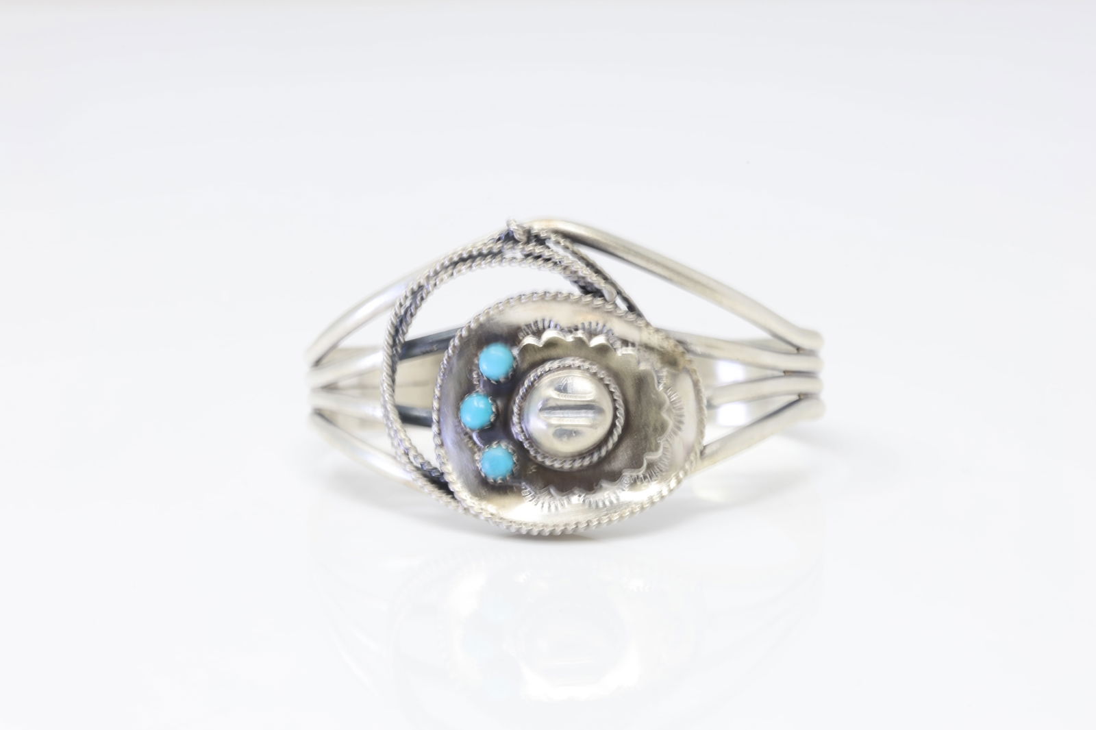 Native America Navajo Sterling Silver Turquoise Cowboy Hat Bracelet Cuff By R.B. (1 of 4)