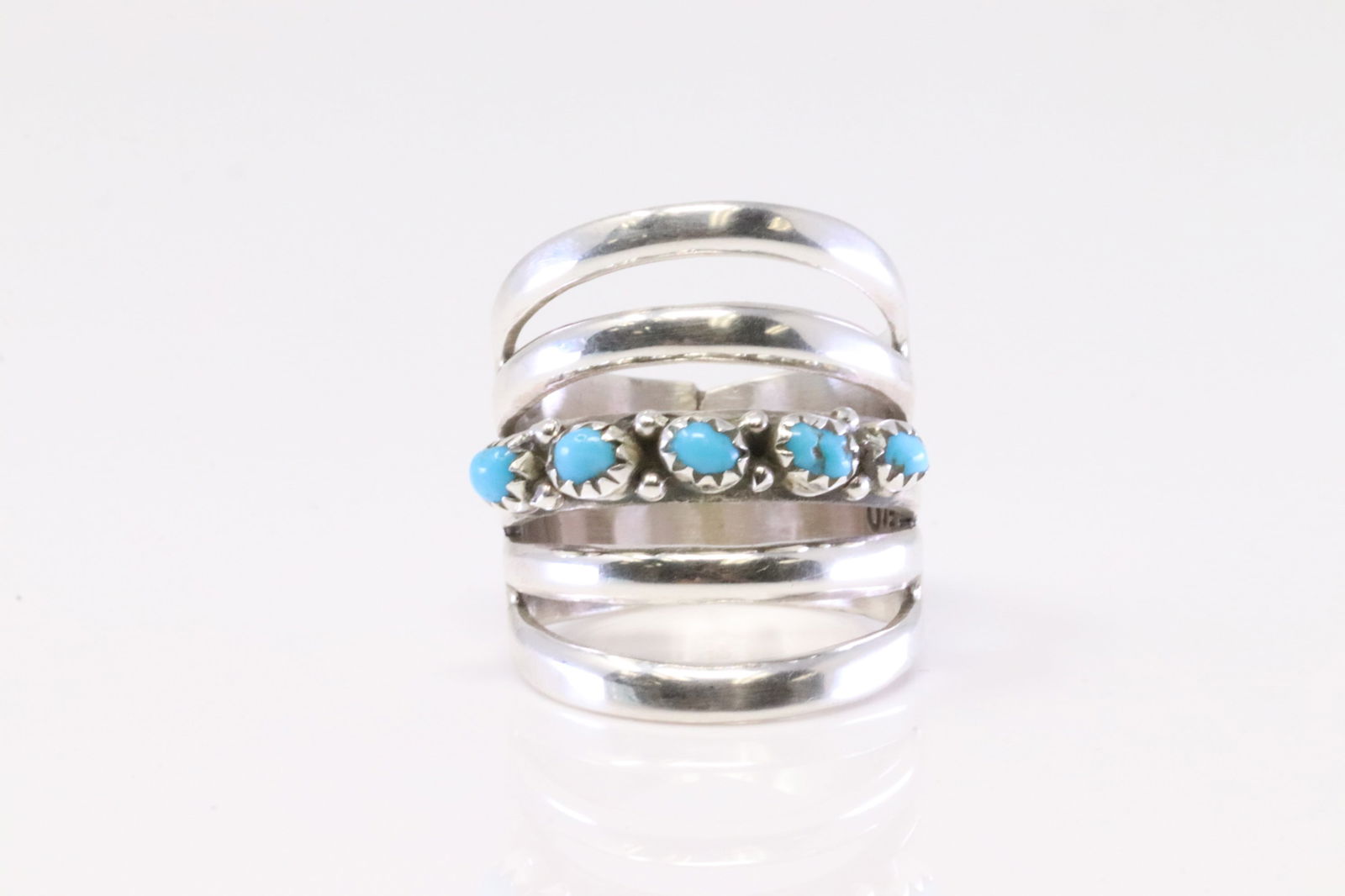 Native America Navajo Sterling Silver 5 Row /  Turquoise Ring By G.S. (1 of 4)